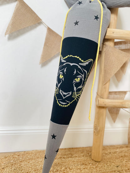 Musselin Schultüte Panther 70 cm | Geschwistertüte 35 cm | Kissen Inlett