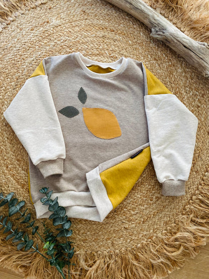 Oversized Sweater | Applikation Zitrone | Color Blocking
