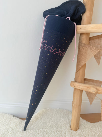 Basic Musselin Schultüte mit goldenen Punkten 70 cm , viele Farben, personalisierbar, Kisseninlett