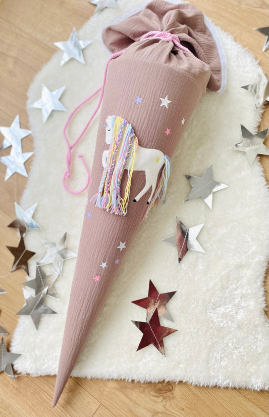 Musselin Schultüte Einhorn 70 cm | Kissen Inlett
