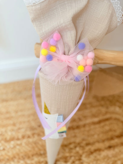 Pompom Schleife für Geschwistertüten 35 cm