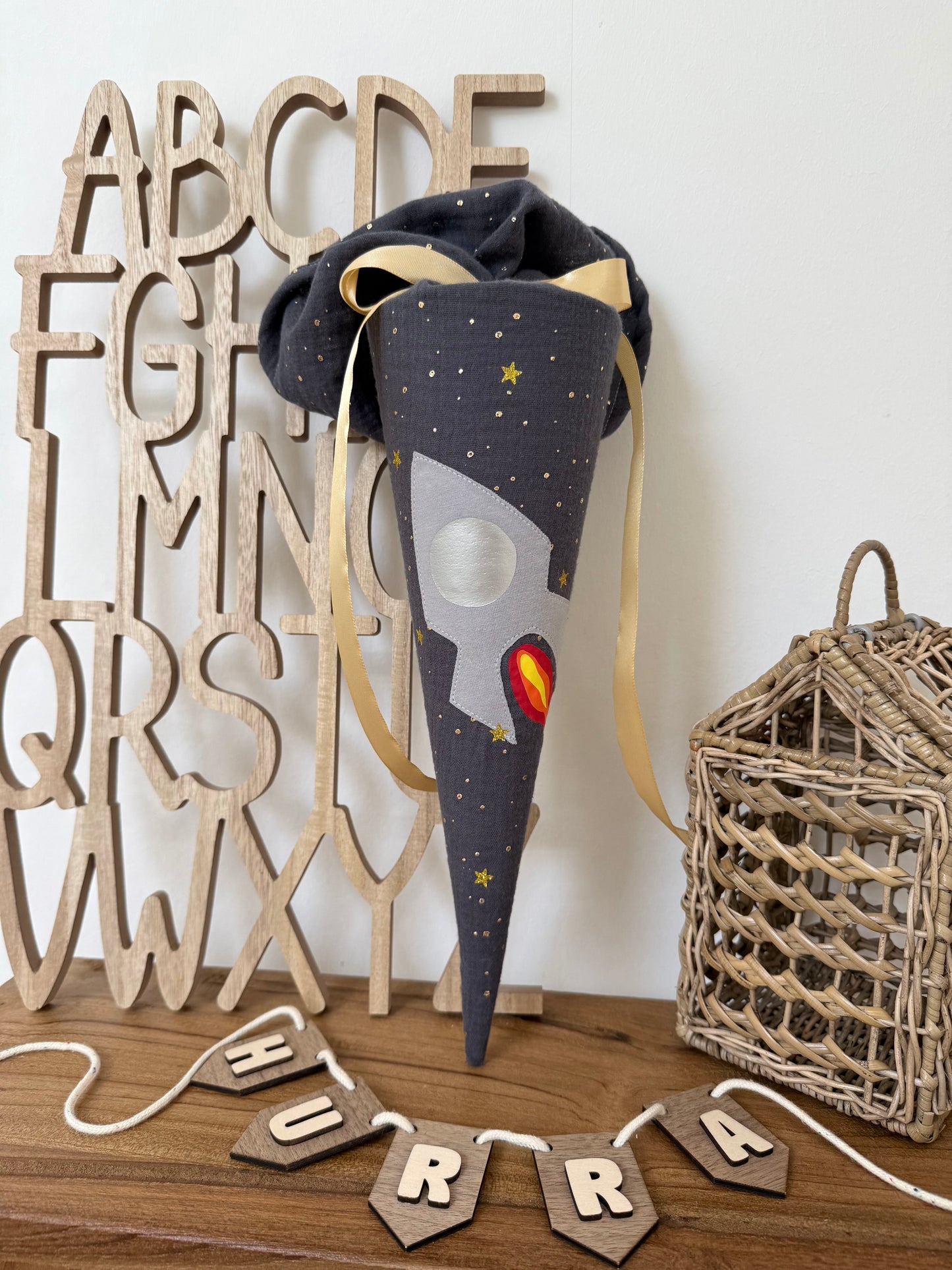 Rakete 35 cm | Kita- & Geschwistertüte | Geschwisterschultüte Kitatüte | Kleine Schultüte Zuckertüte | 35 cm