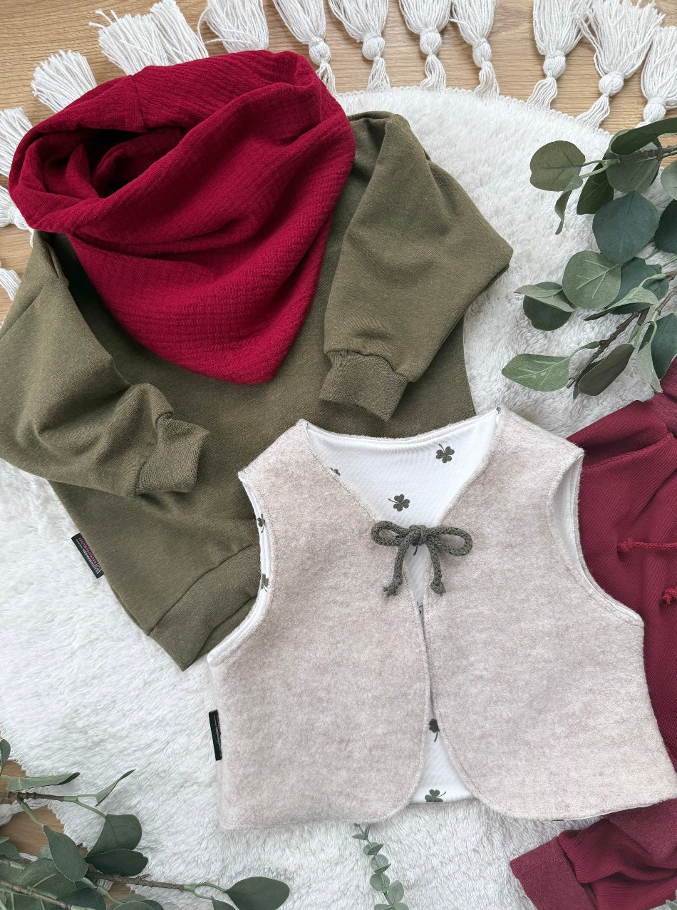 Weste | Wollwalk „Glücksbringer“ Kleeblatt Marienkäfer