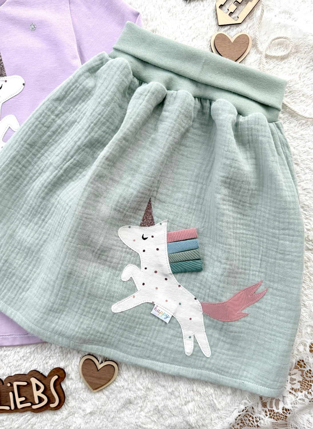 Handmade Rock | Musselinrock Mädchen | Einhorn