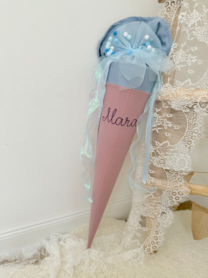 ✨ BESTSELLER ✨ Basic Musselin Schultüte 70 cm – personalisierbar, individuelle Farbauswahl, goldene Punkte, für Jungen und Mädchen