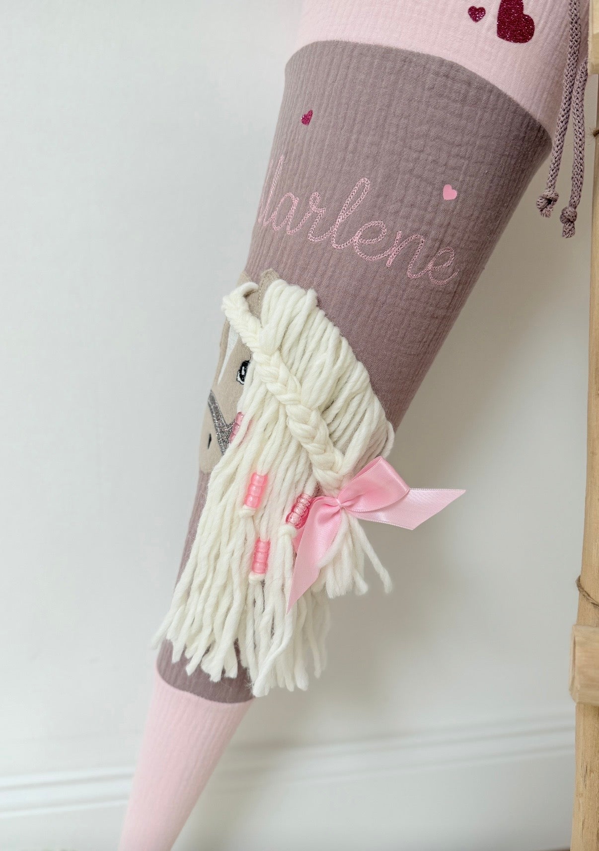 Musselin Schultüte für Mädchen mit Pferd | Haflinger – personalisiert inkl. Rohling optional mit Inlett Kissen | Schultüte aus Stoff