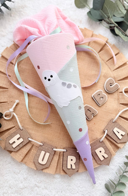 Geschwistertüte Einschulung | Kitatüte | Weiterführende Schule | 35 cm | Robbe
