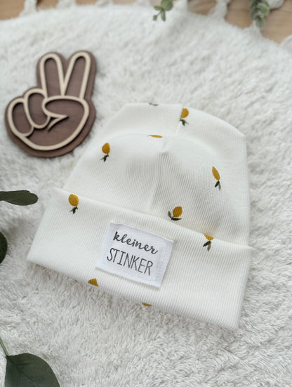 Dein Design | Hipster Beanie Zitrone mit Used-Look & Leder Label