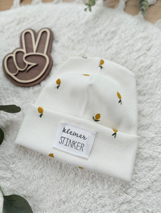 Dein Design | Hipster Beanie Zitrone mit Used-Look & Leder Label