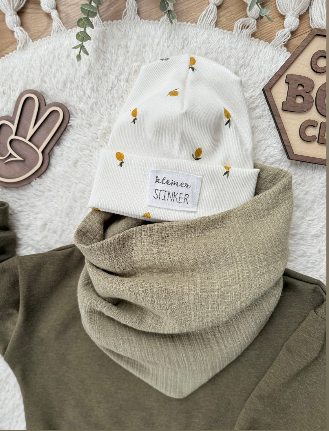 Dein Design | Hipster Beanie Zitrone mit Used-Look & Leder Label