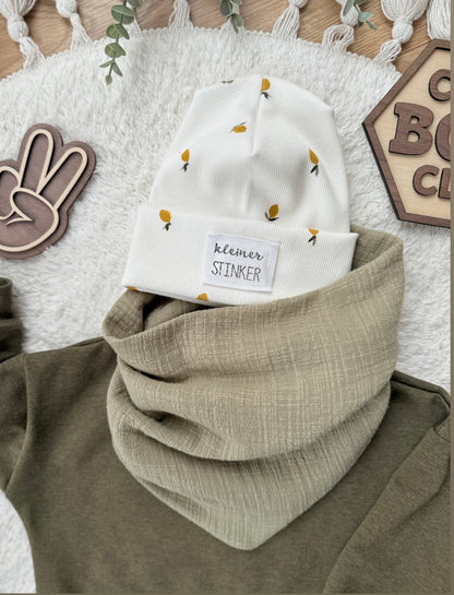 Dein Design | Hipster Beanie Zitrone mit Used-Look & Leder Label