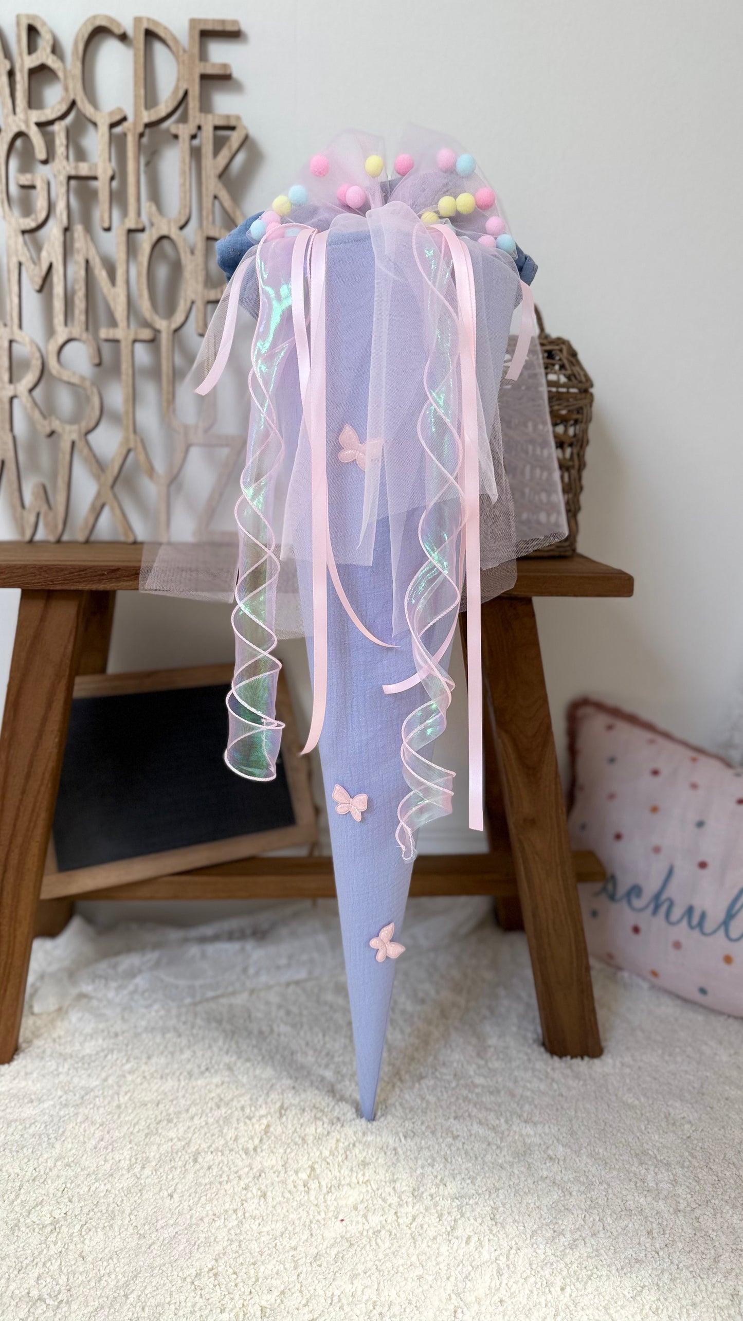 Set 4 Stück Glitzernde Schmetterlinge für Schultüten –  Einschulung Mädchen