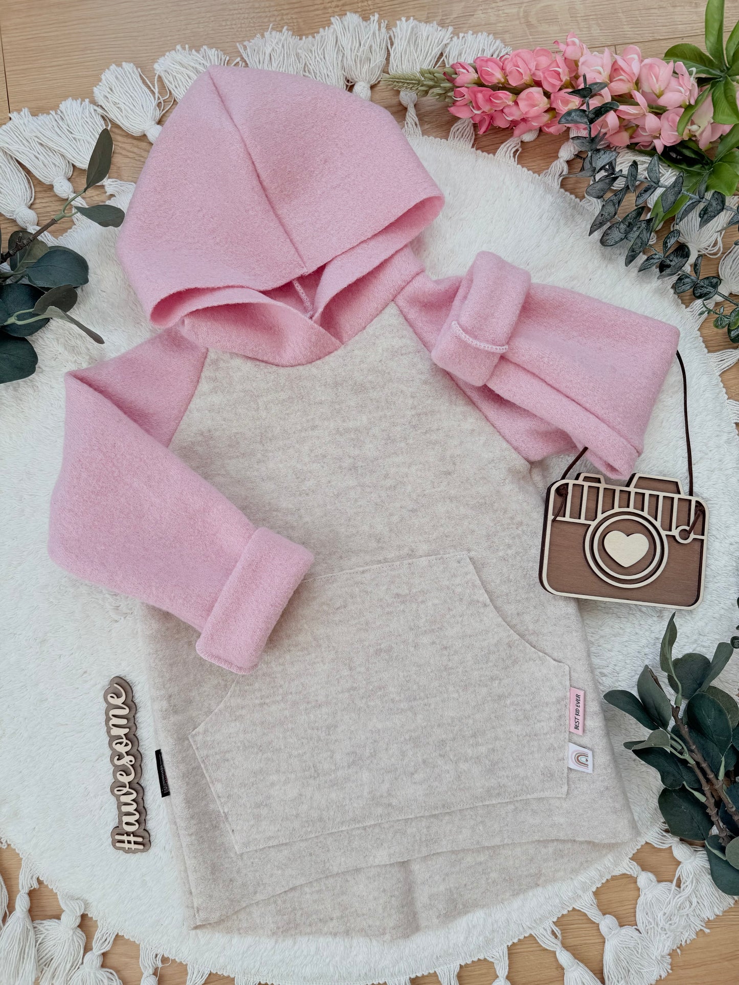 Dein Design | Wollwalk Raglan Hoodie | Retro | 100% Schurwolle Schafwolle