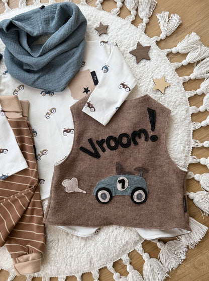 Handmade Weste Kinder | Merinowolle | Wollwalk | Walkweste | Auto Applikation