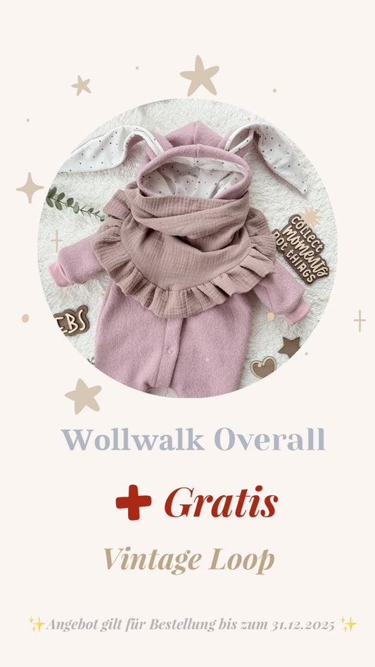 Wollwalk Overall mit Hasenohren | Walkanzug | 100% Schurwolle Schafwolle