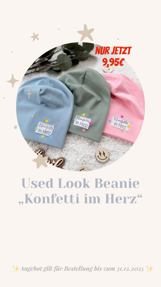 Beanie | Used-Look Label „Konfetti im Herz“