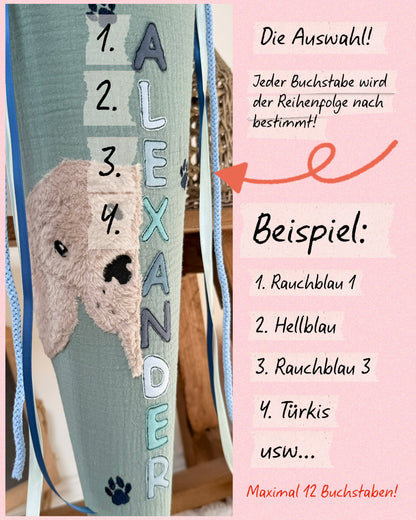 Dein Design Musselin Schultüte 70 cm, Hund – personalisiert inkl. Rohling, optional mit Kissen
