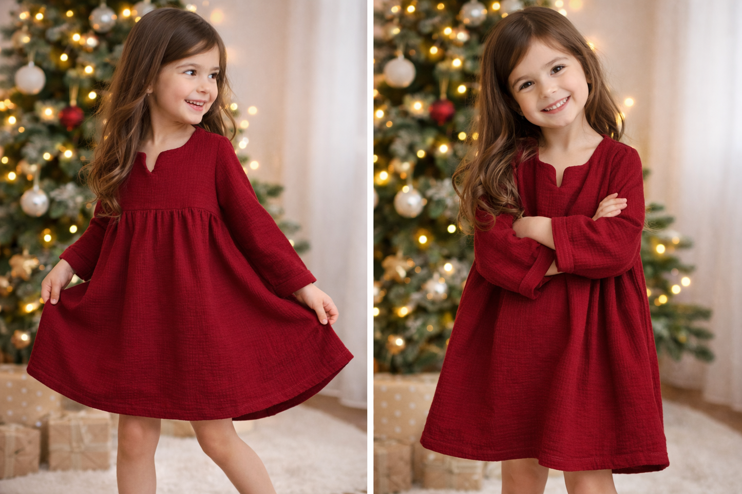 Oversized Kleid | Weihnachtskleid | Musselin | Dunkelrot | Outfit Weihnachten