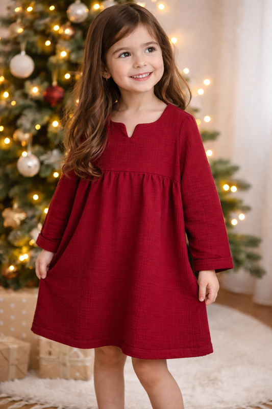 Oversized Kleid | Weihnachtskleid | Musselin | Dunkelrot | Outfit Weihnachten