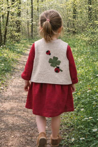 Weste | Wollwalk „Glücksbringer“ Kleeblatt Marienkäfer