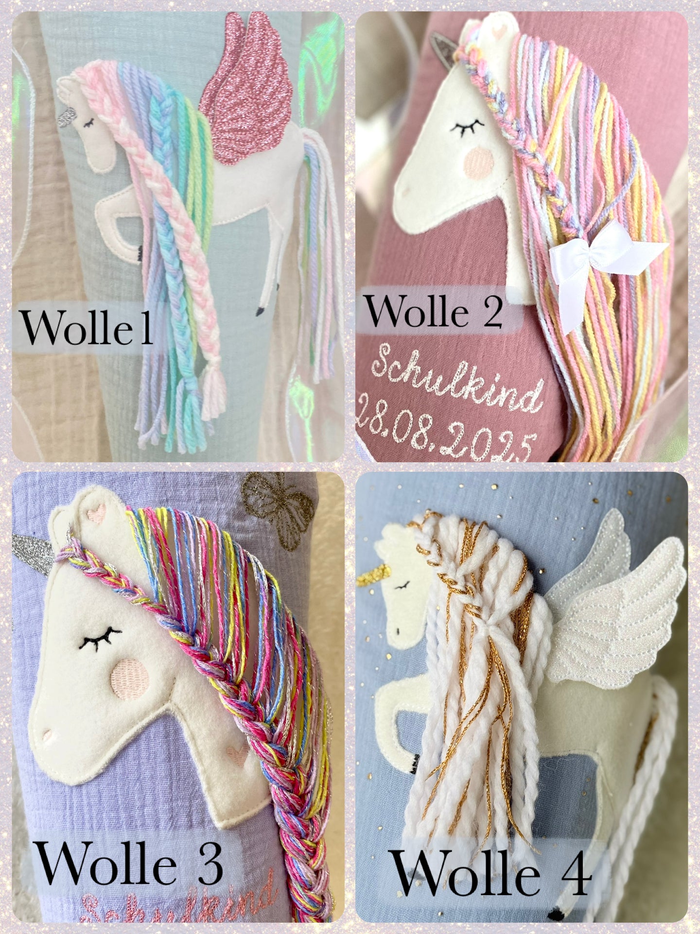 Dein Design | Gold Musselin Schultüte 70 cm | Einhorn mit Flügeln | Pegasus | Kissen Inlett