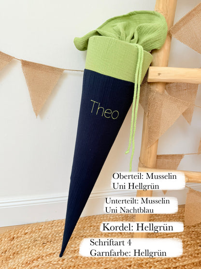 Dein Design | Musselin Schultüte 70 cm | Unifarben | Vorname