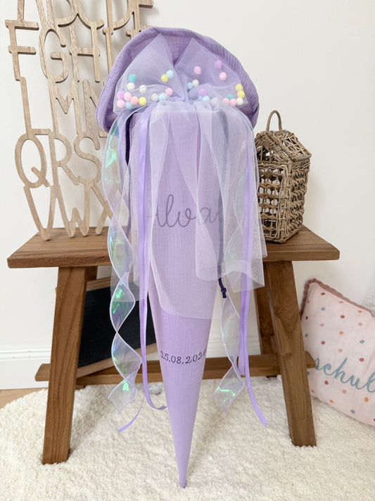 Basic Musselin Schultüte 70 cm, viele Unifarben, personalisiert - optinal mit Inlett-Kissen
