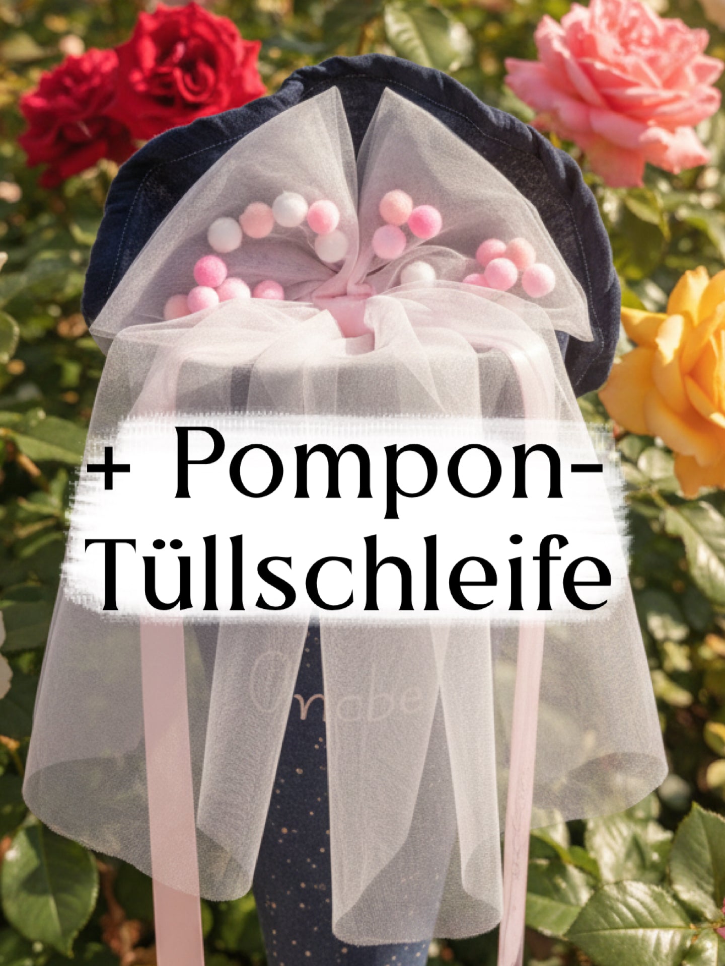 Pompon-Tüllschleife mit Holoband – optional dazu bestellen
