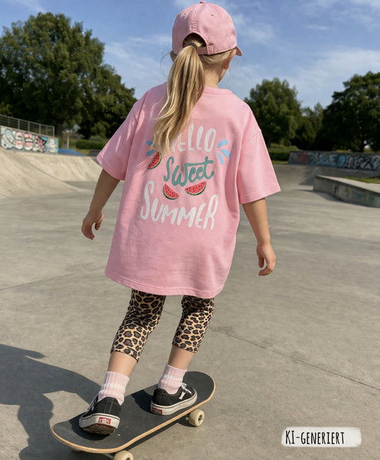 Oversized Shirt „Hello Sweet Summer“ – Loose Fit Mädchen T-Shirt