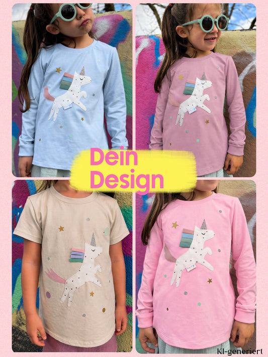 Langarmshirt oder T-Shirt mit Einhorn, Longsleeve A-Linie, Mädchen Shirt