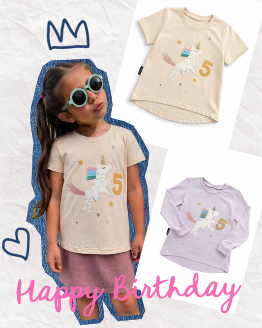 Geburtstagsshirt „Einhorn Konfetti Party“ Longsleeve A-Linie | Kindergeburtstag