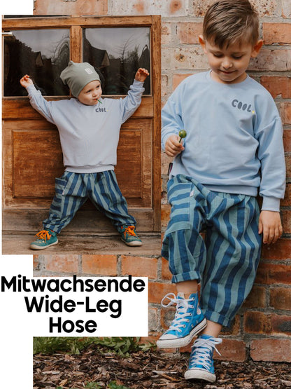 Weite Hose für Jungen | Wide-Leg | Gestreifte Hose, Loose Fit Hose Kinderhose, Weite Passform, Blockstreifen, Streifenhose