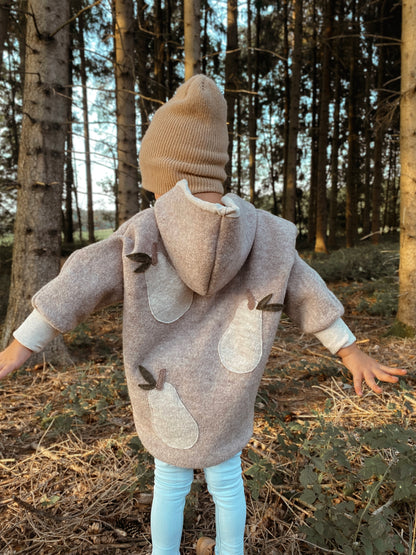 Oversized Walkjacke | Birnen | 100% Schurwolle