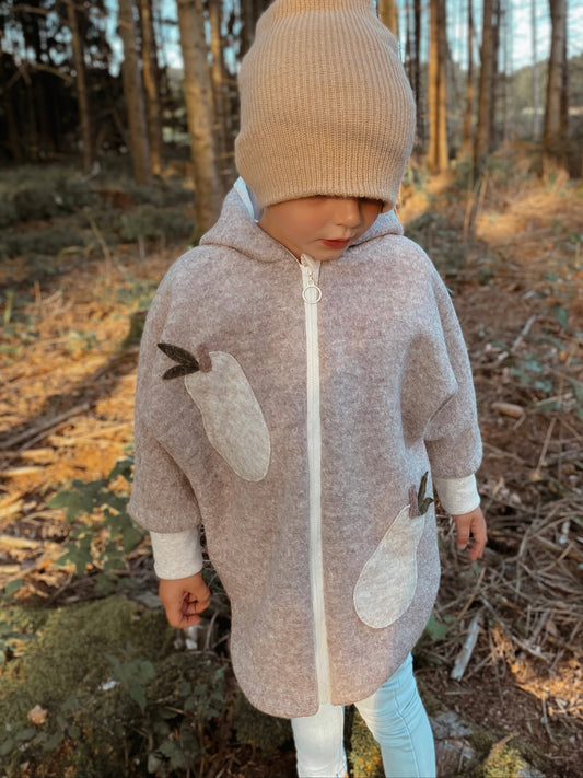 Oversized Walkjacke | Birnen | 100% Schurwolle