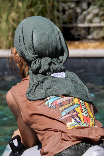 Musselin Bandana Kopftuch für Baby & Kinder | Sonnenschutz | Sonnenhut XL Nackenschutz