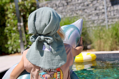 Musselin Bandana Kopftuch für Baby & Kinder | Sonnenschutz | Sonnenhut XL Nackenschutz