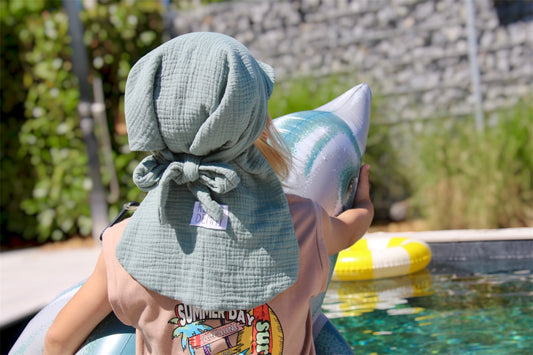 Musselin Bandana Kopftuch für Baby & Kinder | Sonnenschutz | Sonnenhut XL Nackenschutz
