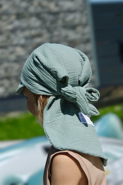 Musselin Bandana Kopftuch für Baby & Kinder | Sonnenschutz | Sonnenhut XL Nackenschutz