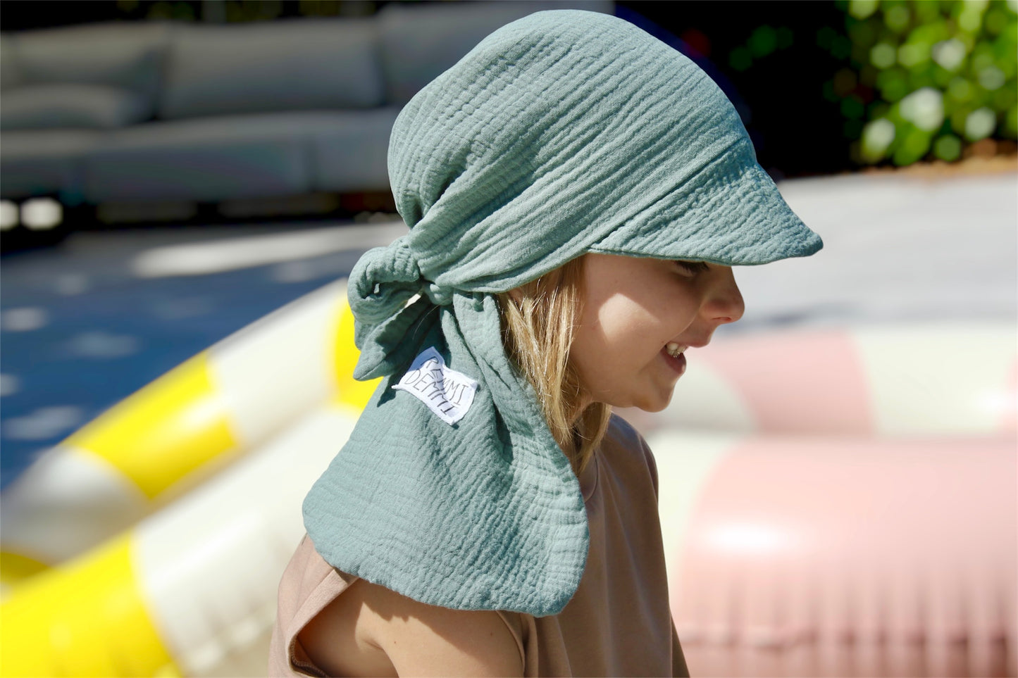 Musselin Bandana Kopftuch für Baby & Kinder | Sonnenschutz | Sonnenhut XL Nackenschutz