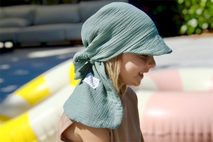 Musselin Bandana Kopftuch für Baby & Kinder | Sonnenschutz | Sonnenhut XL Nackenschutz