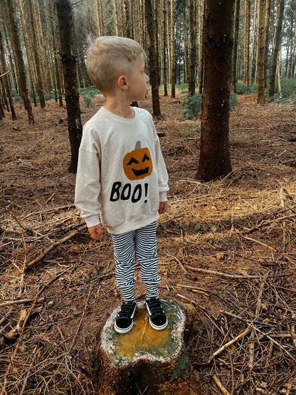 Oversized Sweater | Applikation Kürbis BOO! | Halloween