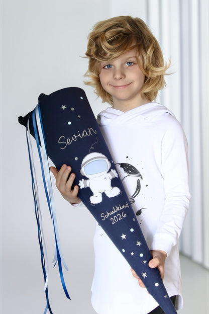 Musselin Schultüte für Jungen 70 cm | Astronaut | Kissen Inlett