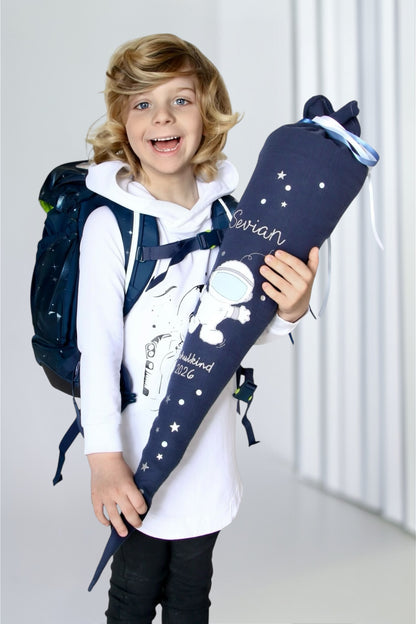 Musselin Schultüte für Jungen 70 cm | Astronaut | Kissen Inlett