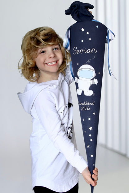 Musselin Schultüte für Jungen 70 cm | Astronaut | Kissen Inlett