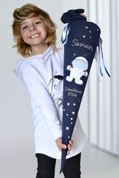 Musselin Schultüte für Jungen 70 cm | Astronaut | Kissen Inlett