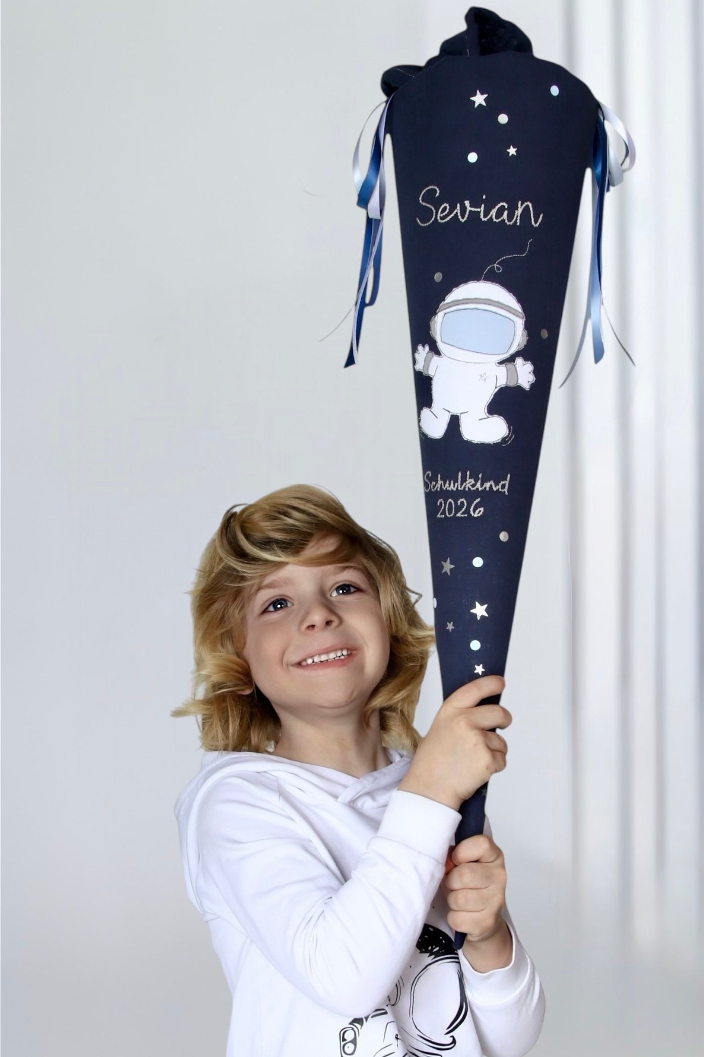 Musselin Schultüte für Jungen 70 cm | Astronaut | Kissen Inlett