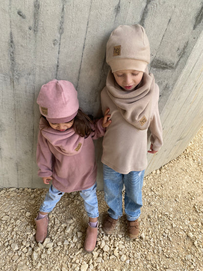 Dein Design | Wintermütze Baumwollfleece Kuschelloop | Used-Look & Leder Label | Dreieckloop