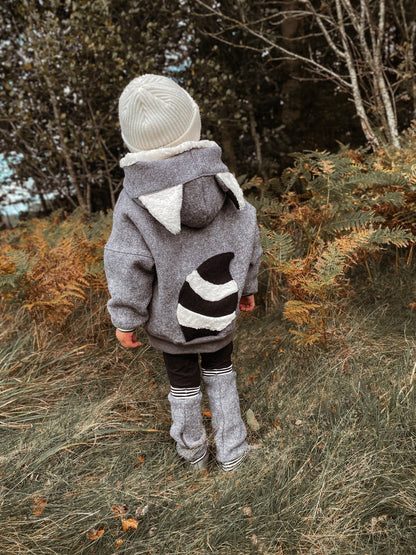 Oversized Windbreaker | Waschbär | 100% Schurwolle Schafwolle