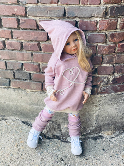 Wollwalk Hoodie | Kordel Herz | 100% Schurwolle Schafwolle