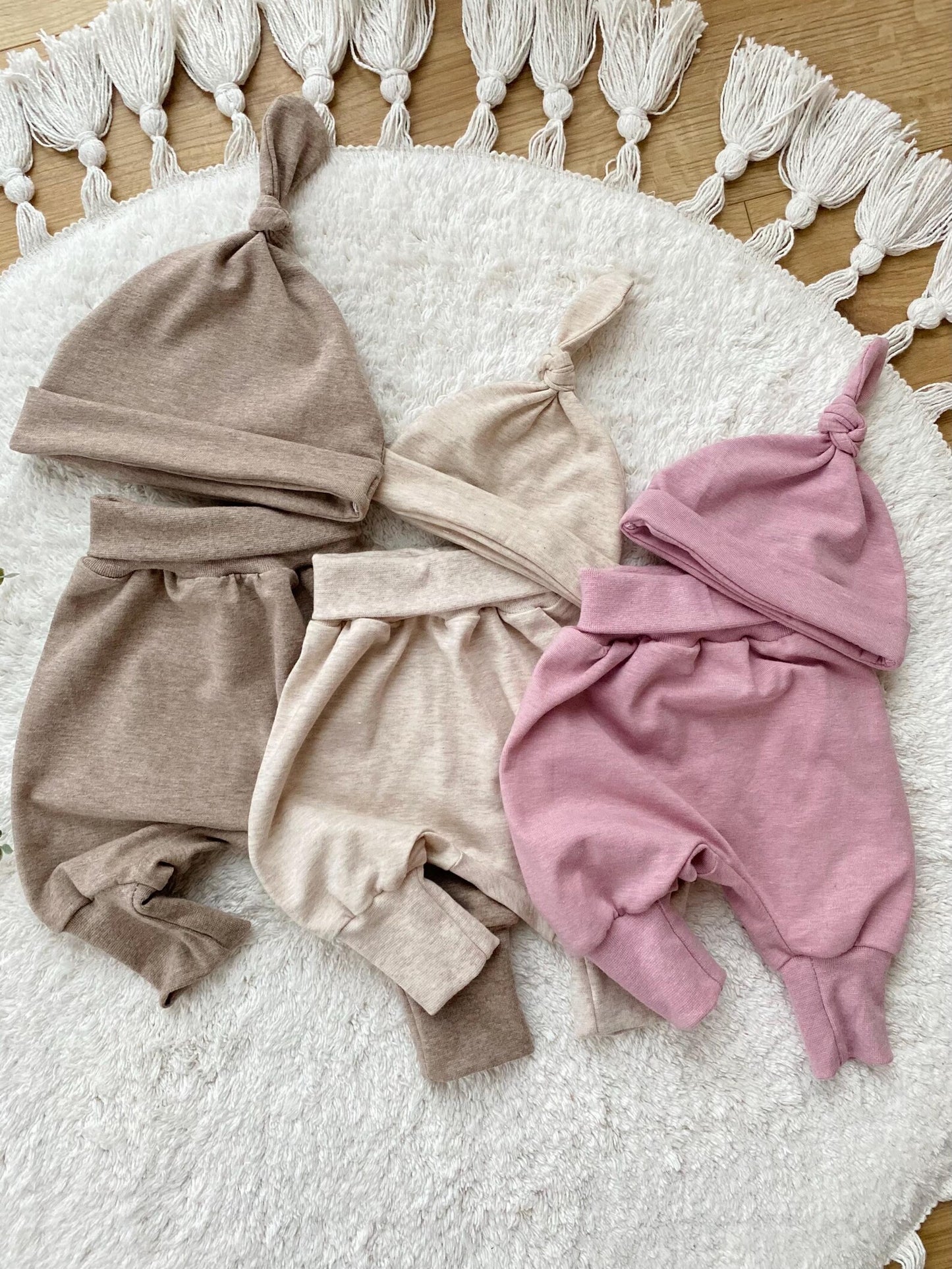 Dein Design | Basic Set | Pumphosen für Babys & Knotenmütze| Melierte Farben